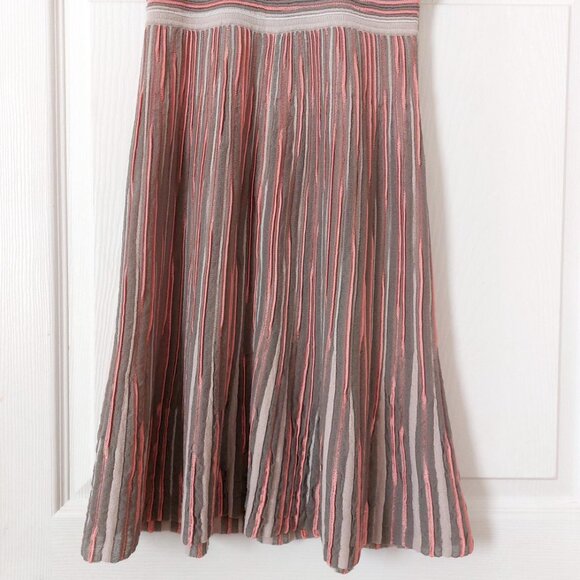 Pink and Grey Knitted Striped Pleated Dress - Picture 8 of 14
